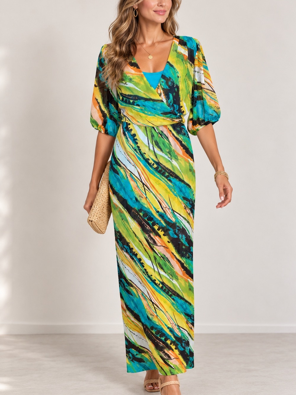 Bisou Bisou Michelle Bohbot Abstract Print Maxi Dress Multicolor Large